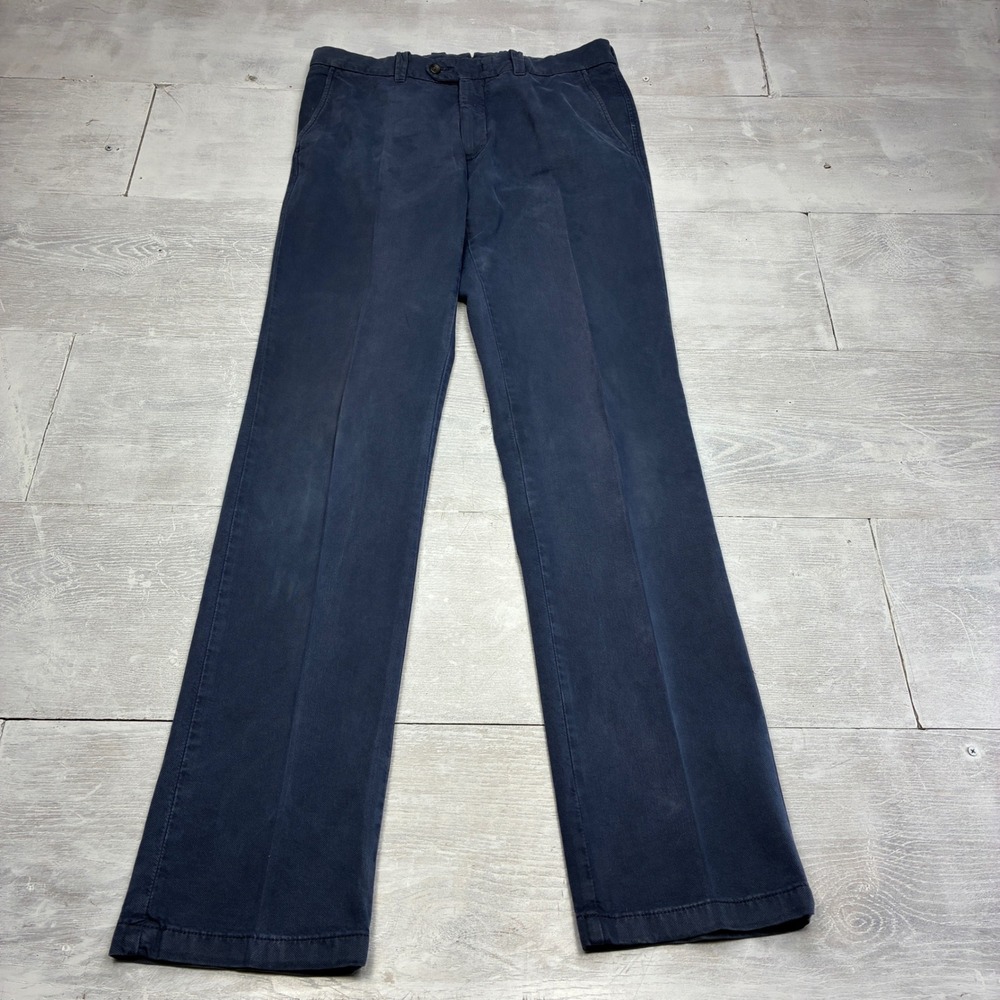 Incotex Ivory Chinos Mens 32x36 Blue Stretch Cotton Textured Dress Pants 16352